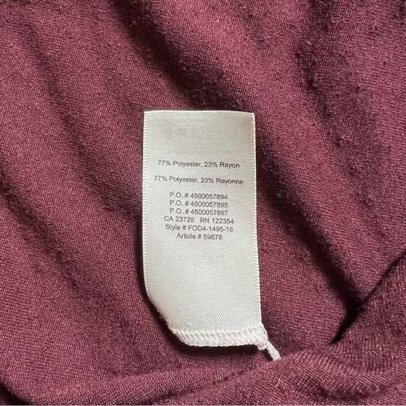 Aritzia Wilfred Burgundy Short Cap Sleeve Textured Blouse Open Cross Back - Sz L - Picture 10 of 16